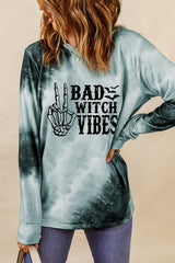 Gray Tie Dye BAD WITCH VIBES Graphic Long Sleeve Top