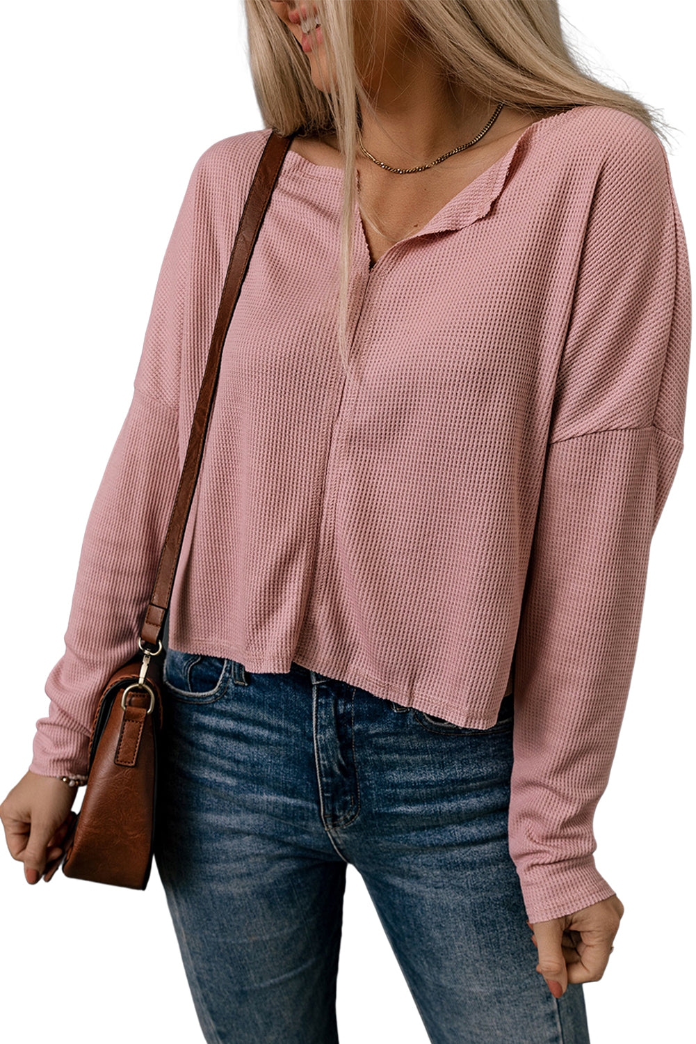 Pink Notch Collar Lightweight Knit Crop Top