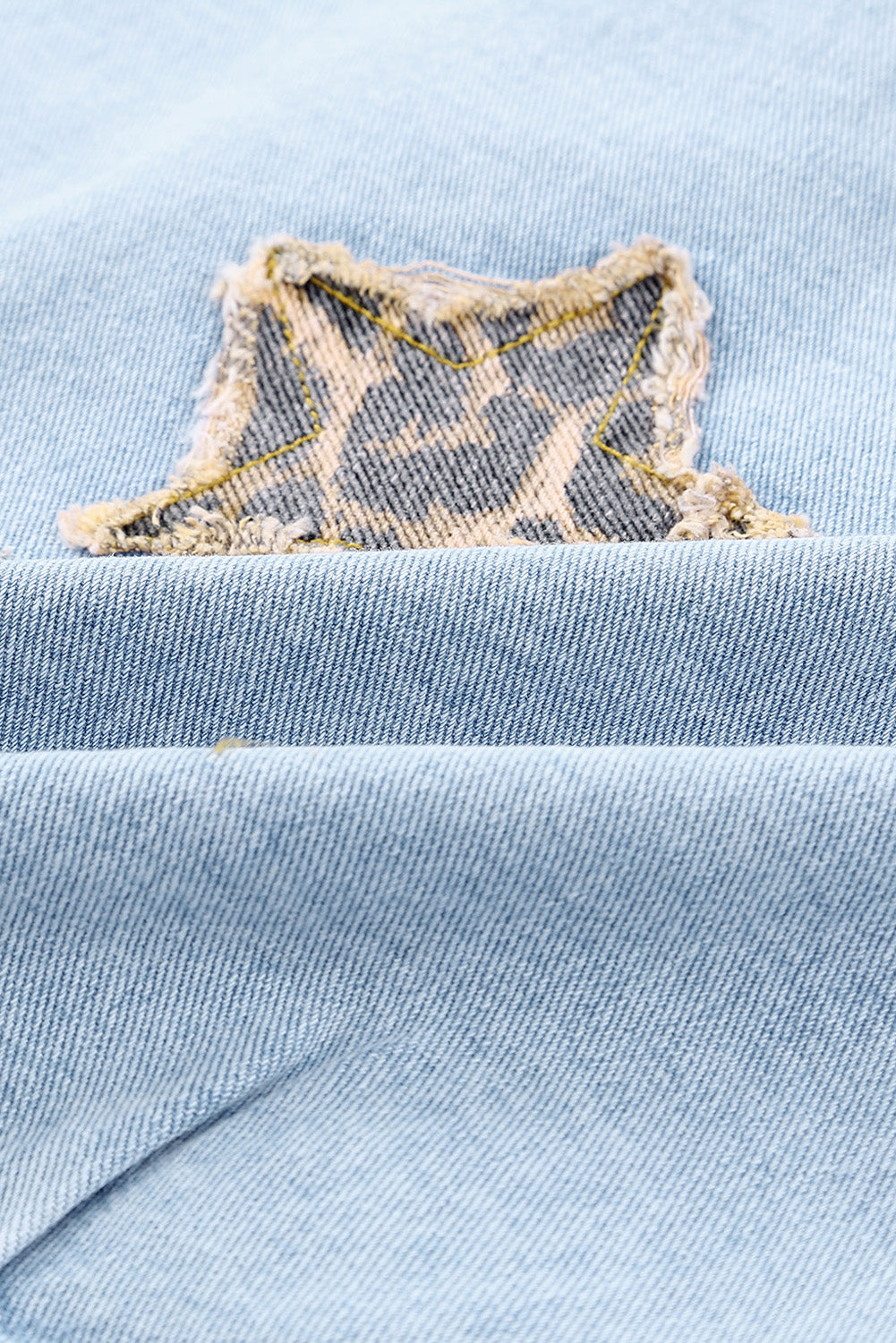 Sky Blue Leopard Star Distressed Cropped Denim Jacket