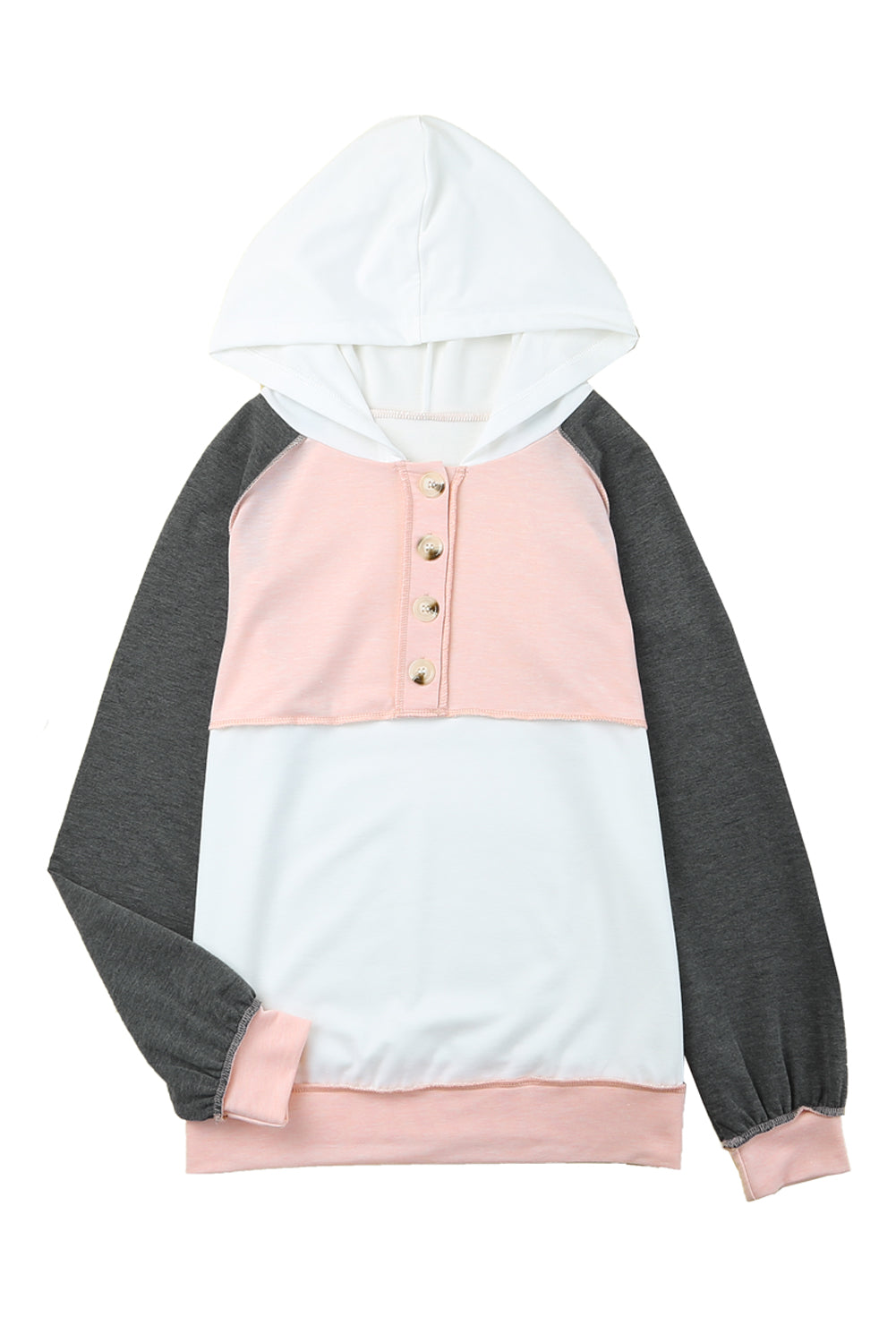 Yellow Colorblock Button Accent Pullover Hoodie