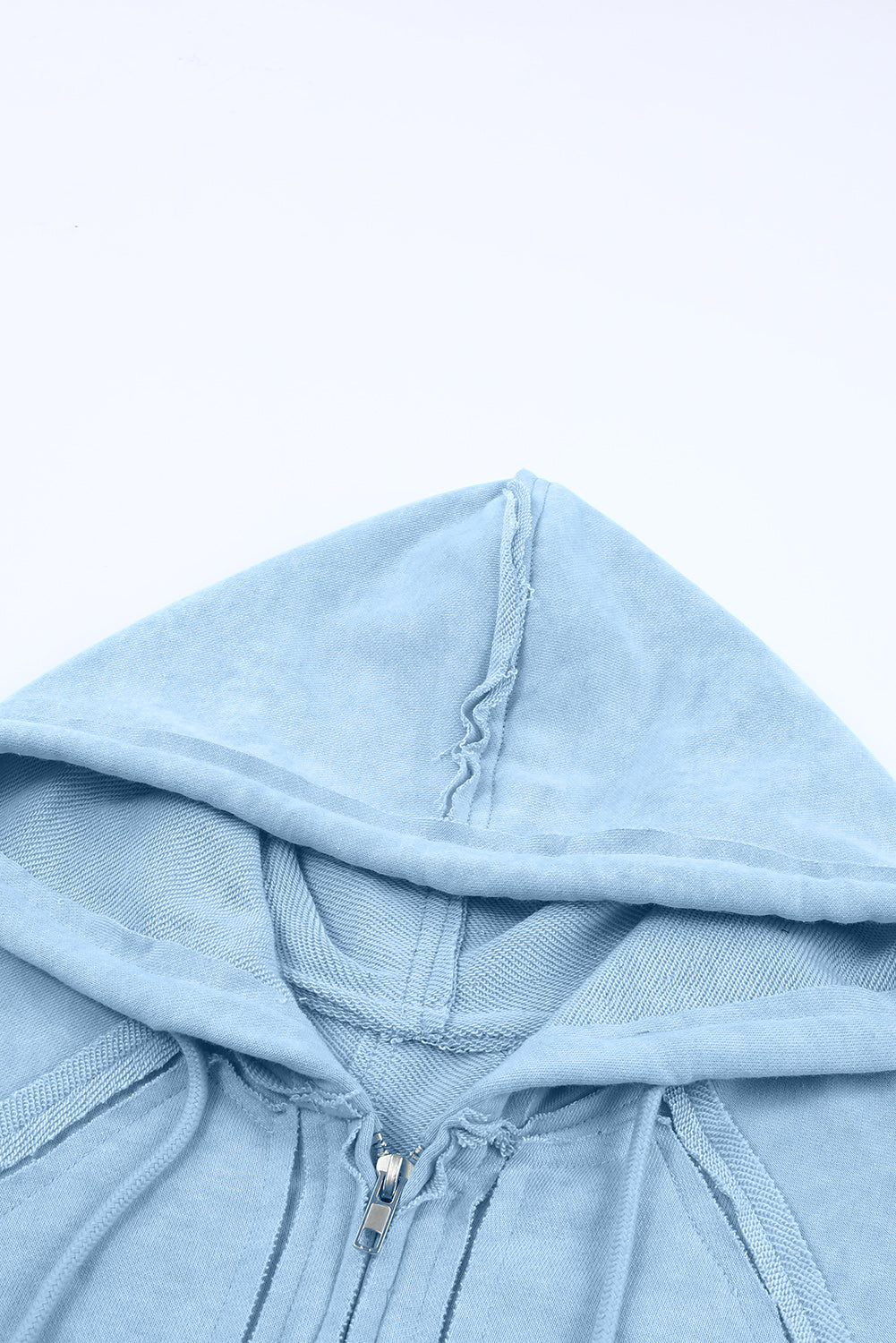 Sky Blue Solid Color Oversized Zip Up Hoodie with Pockets