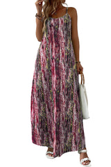 Multicolor Abstract Print Adjustable Spaghetti Strap Maxi Dress