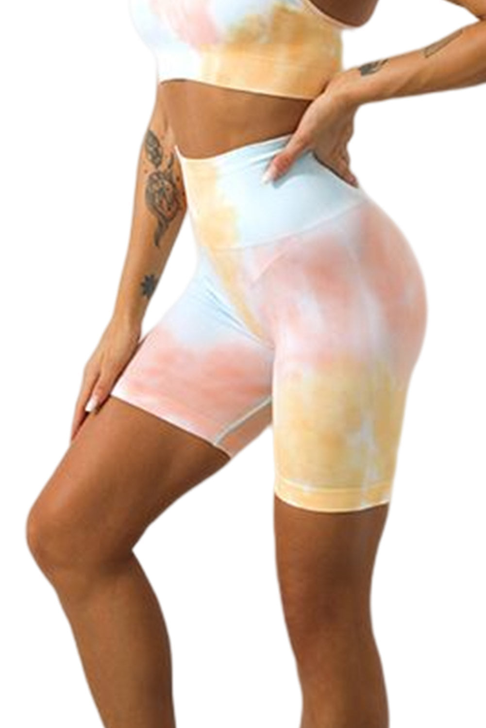 Yellow Tie Dye Tummy Control High Waist Skinny Yoga Shorts