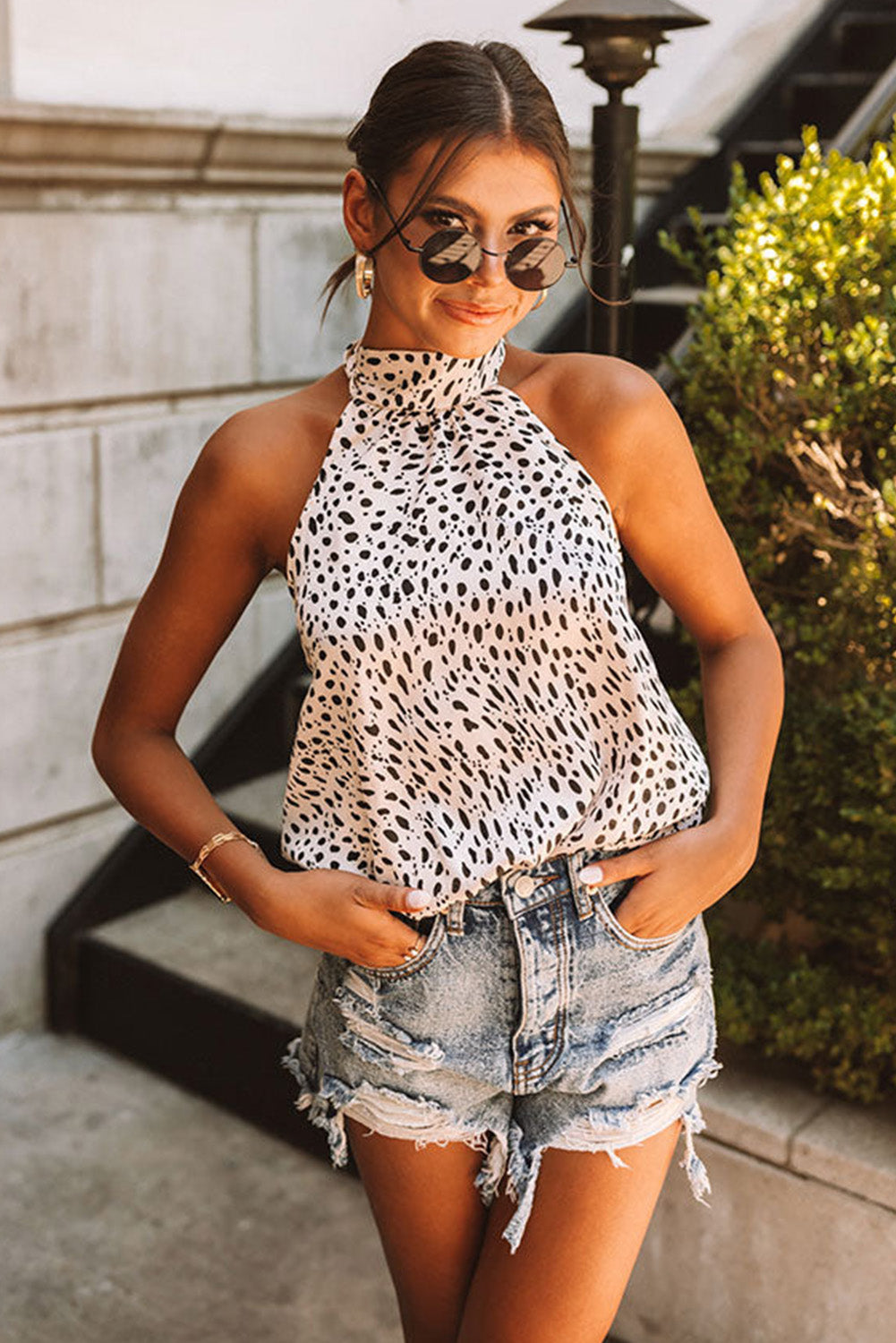 Leopard Halter Neck Animal Spotted Print Tank Top