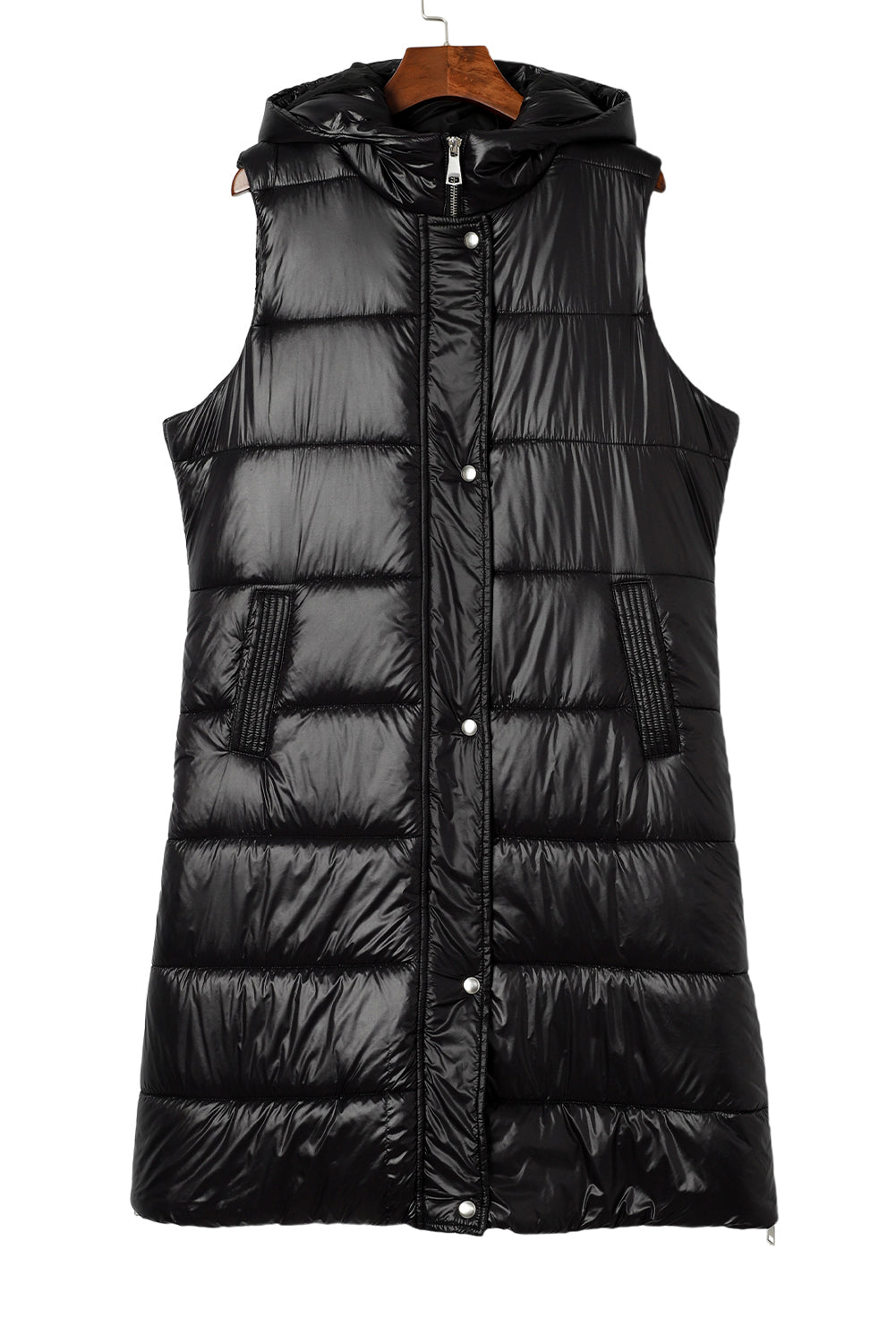 Dark Grey Hooded Long Quilted Vest Coat