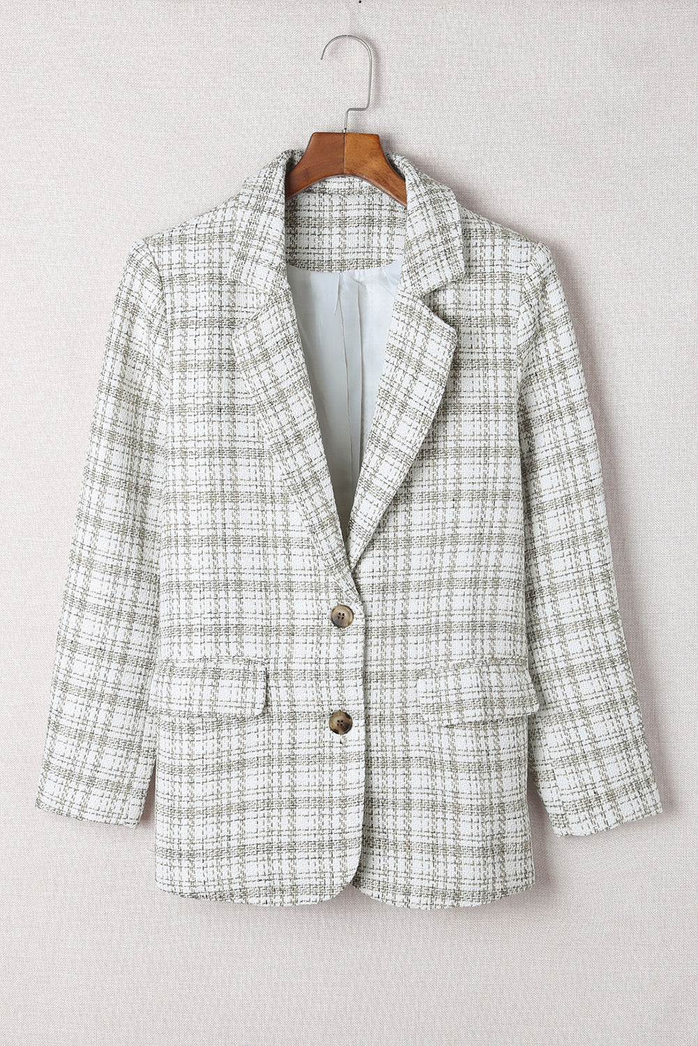 White Pockets Lapel Collar Plaid Blazer