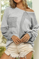 Gray Contrast Patchwork Double Chest Pocket Top