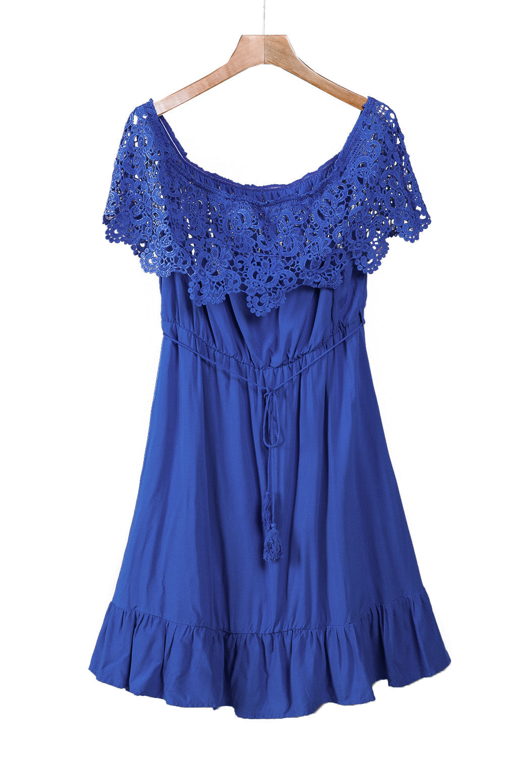 Blue Off-the-shoulder Lace Sleeves Plus size Dress