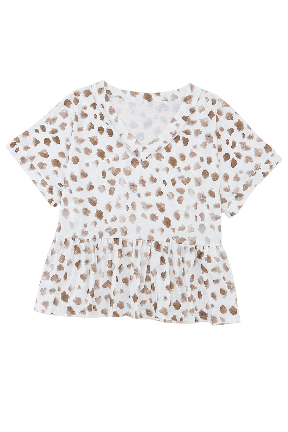 Leopard V Neck Short Sleeve Peplum Top