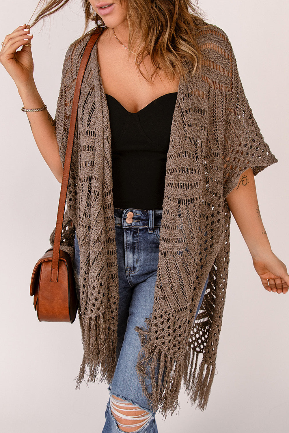 Black Loose Knitwear Kimono with Slits