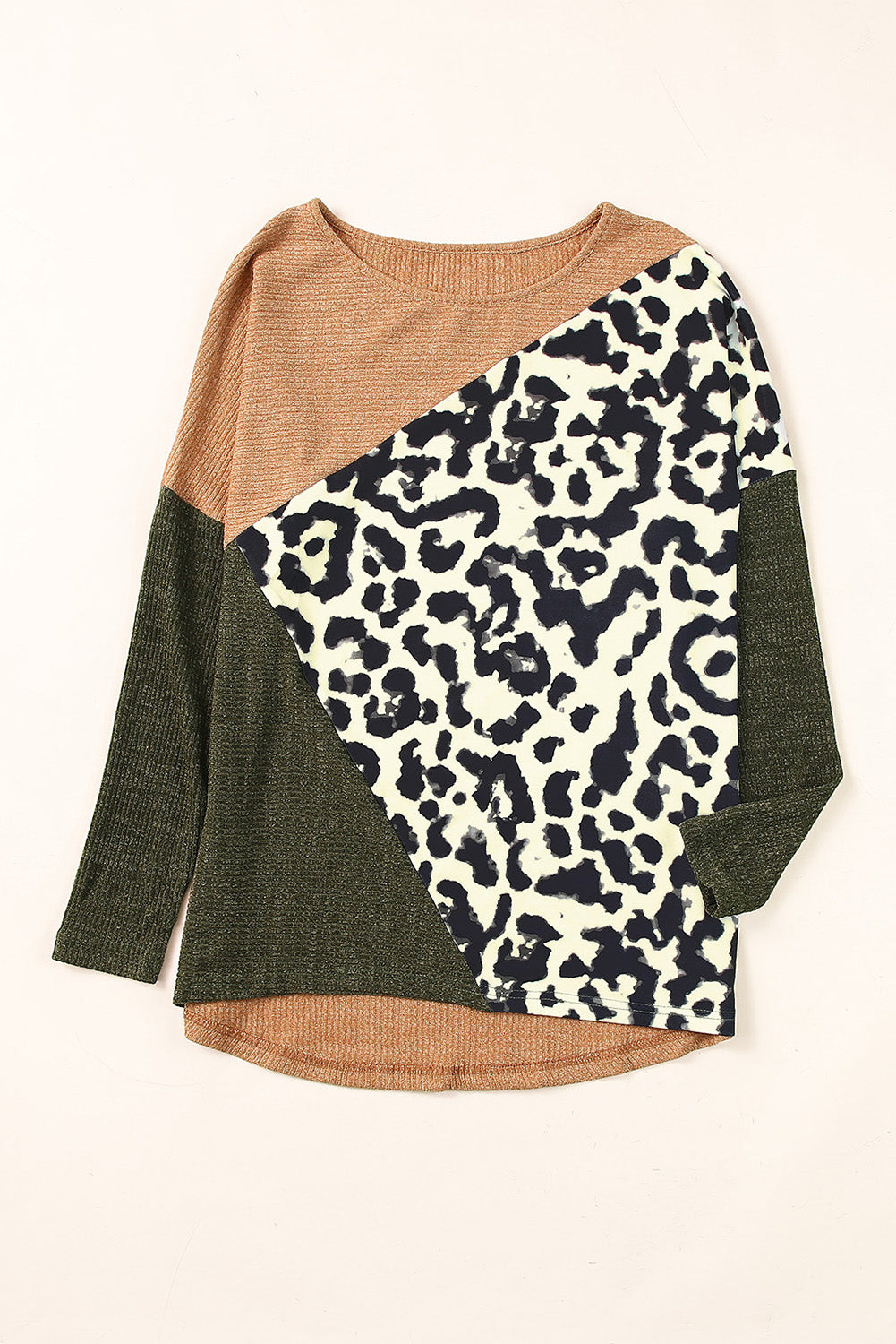 Multicolor Leopard Color Block Long Sleeve Knit Top