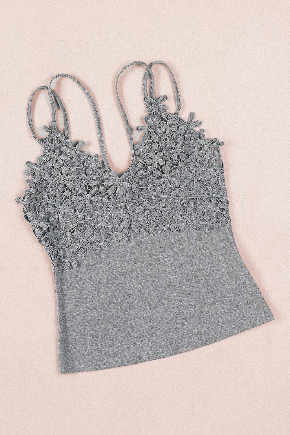 Black Lace Overlay Strappy Hollow-out Tank Top