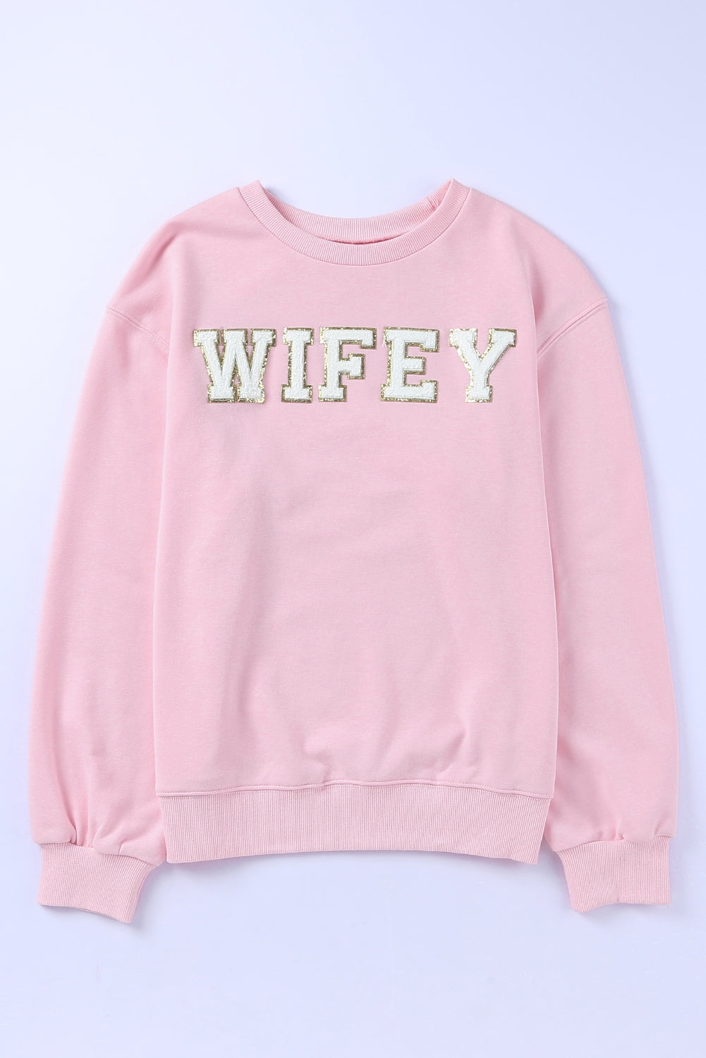 Pink WIFEY Graphic Crew Neck Pullover Sweatshirt