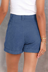 Rolled Hem Pocketed Corduroy Shorts