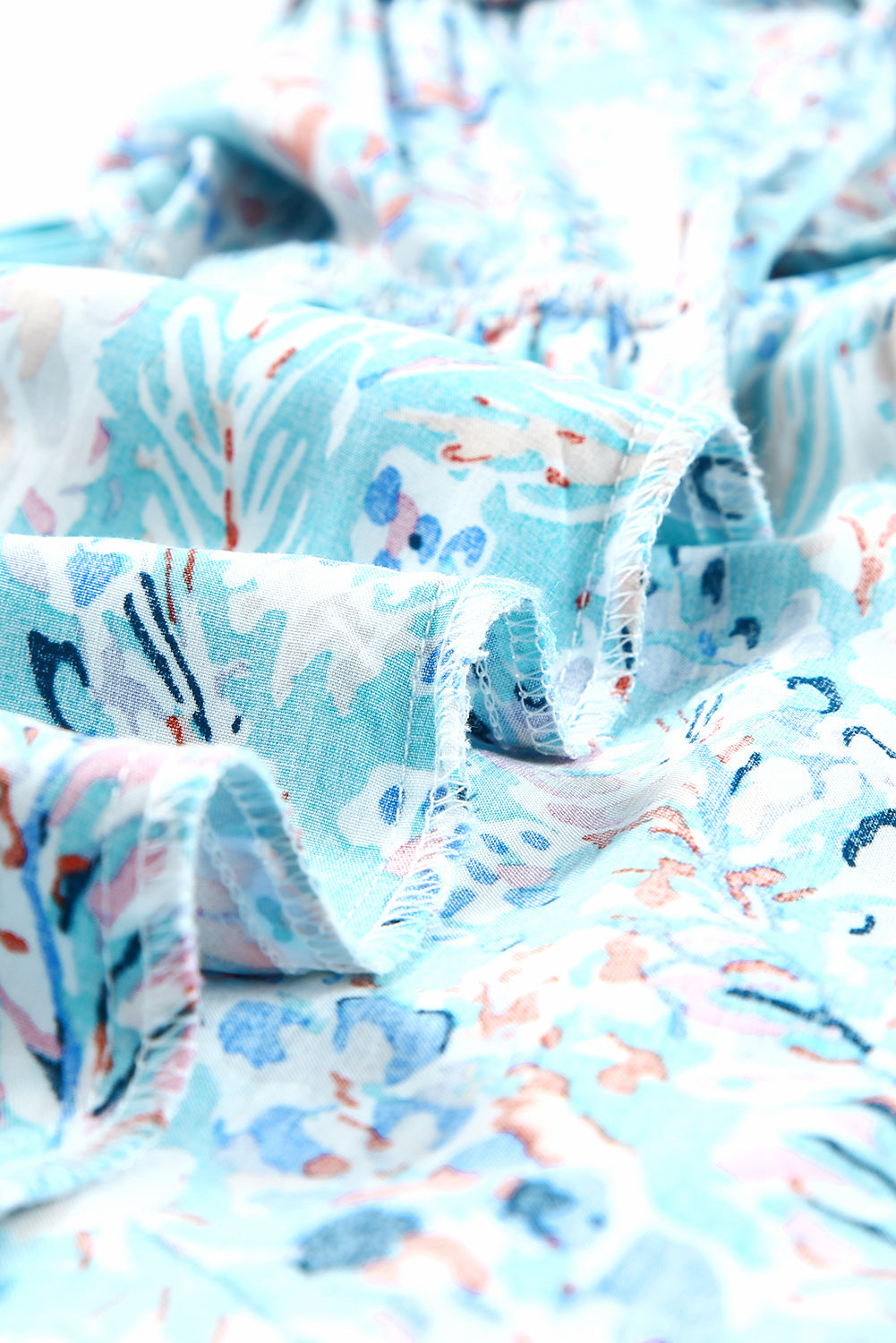 Sky Blue Ruffled Square Neck Floral Dress