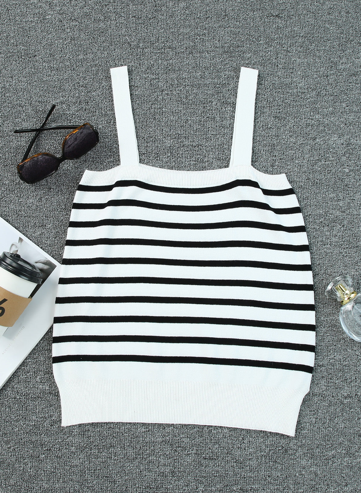 White Striped Tube Spaghetti Strap Knitted Tank Top