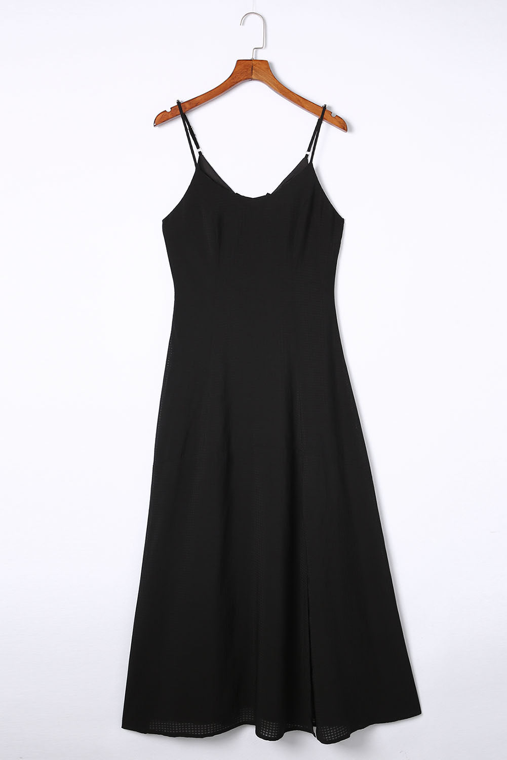 Black Spaghetti Straps Lace up Back Maxi Dress