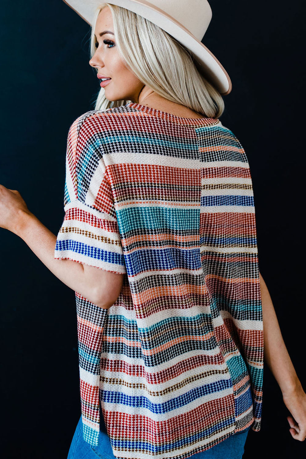 Multicolor Striped Loose T-shirt with Slits