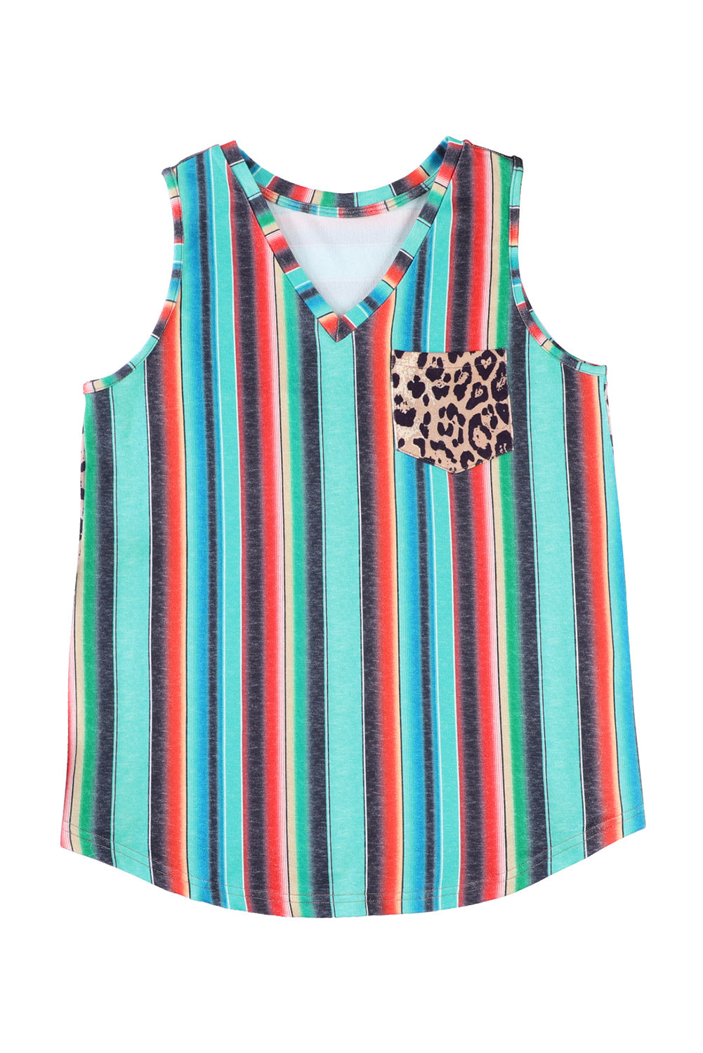 Multicolor Serape Leopard Patchwork Pocket V Neck Tank Top