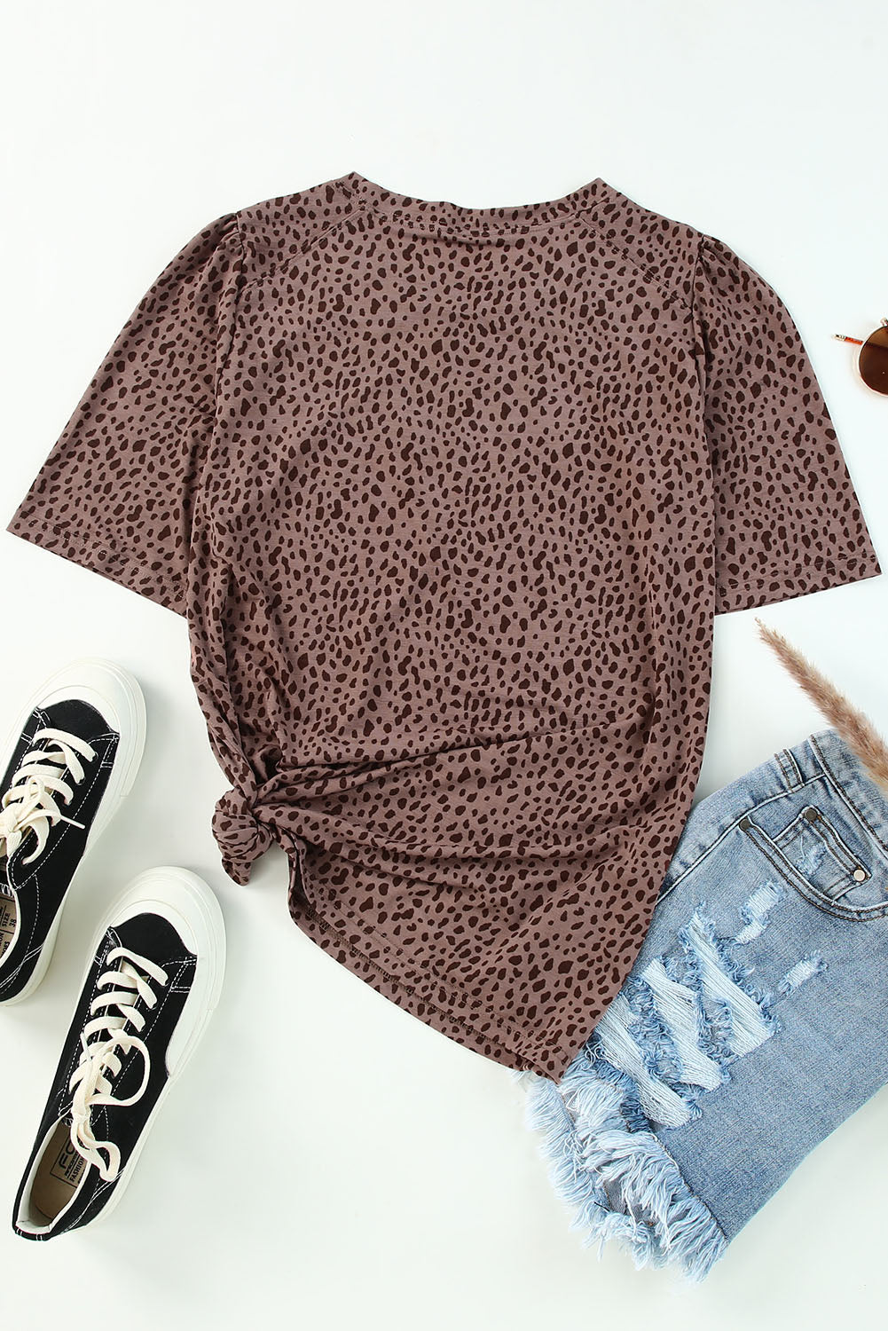 Leopard Spotted Short Raglan Sleeve T Shirt