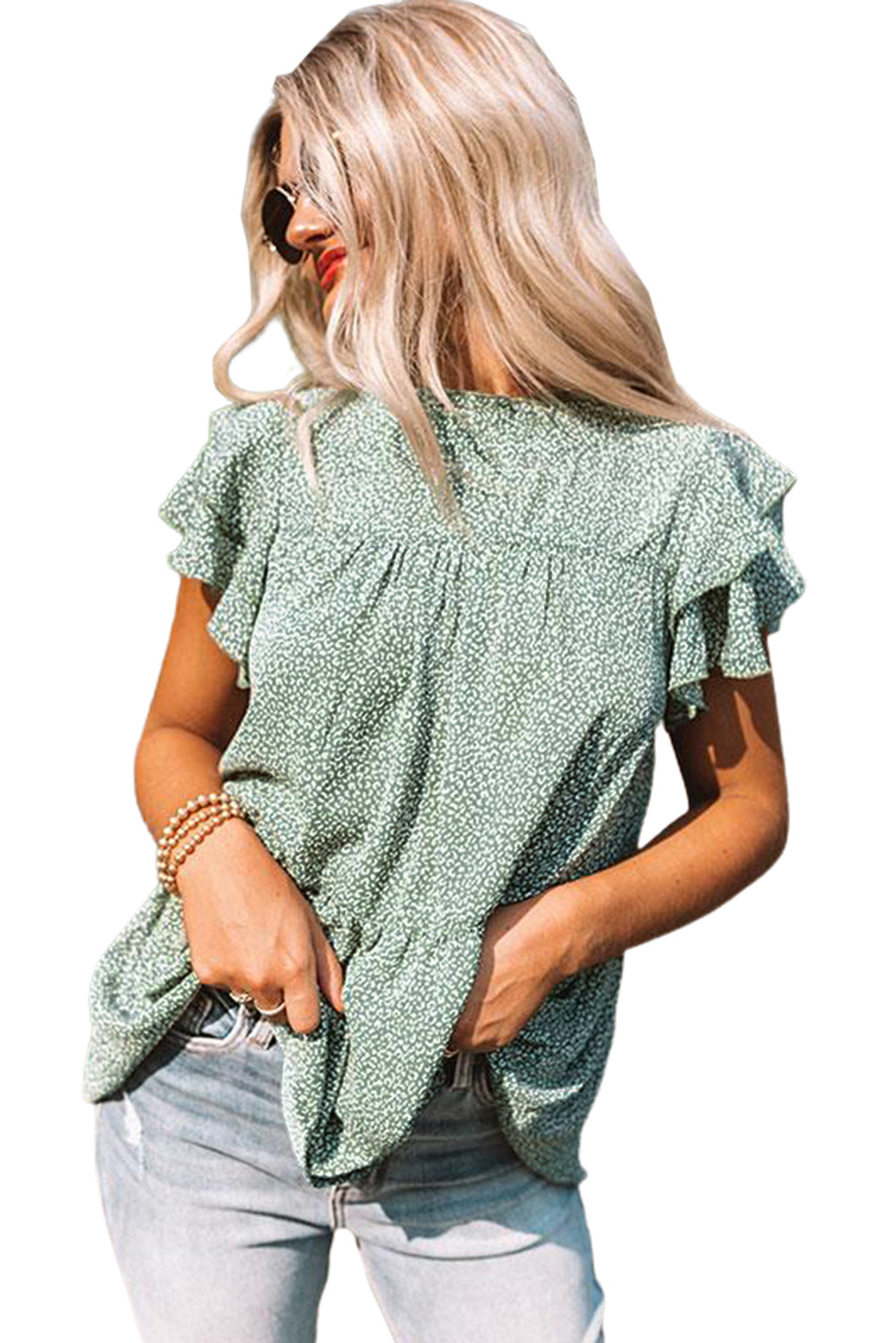 Green Cheetah Spotted Ruffle Top