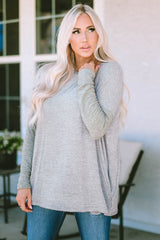 Gray Exposed Seam Patchwork Long Sleeve Top