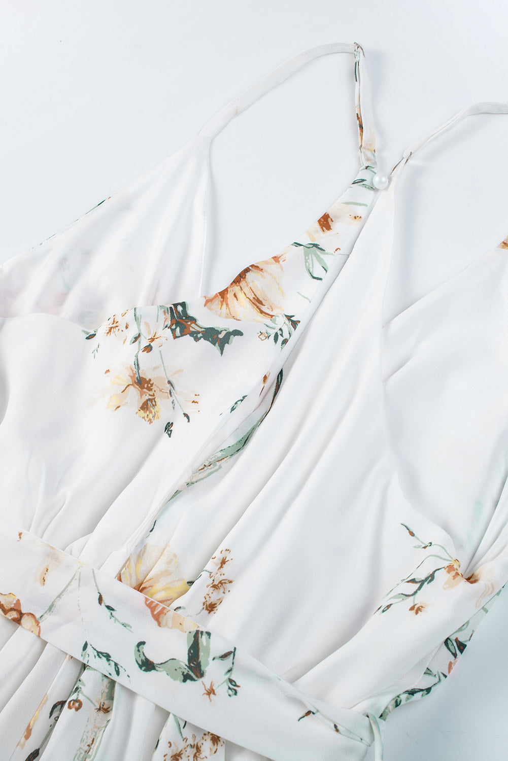 White Poppy Print Belted Cami Wide Leg Jumpsuit