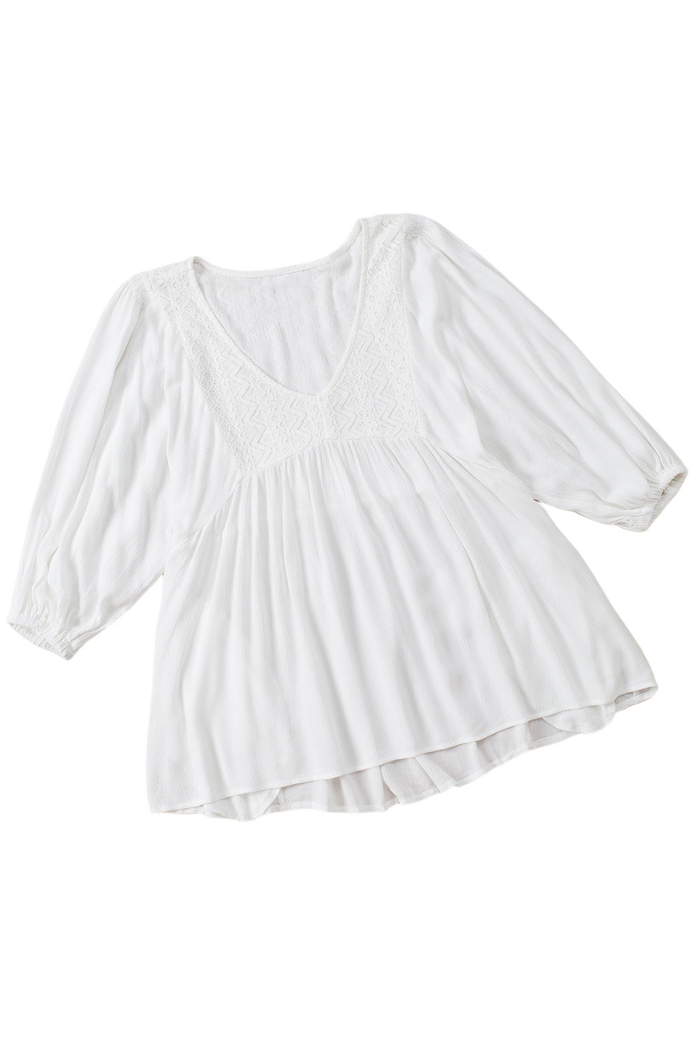 White Lace V-Neck Bracelet Sleeve Ruffle Blouse