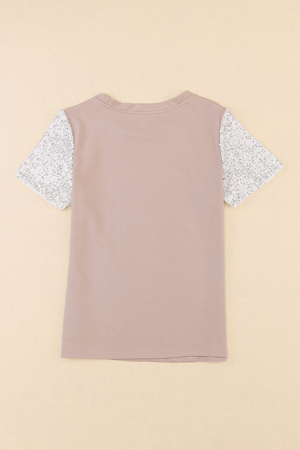 Khaki Round Neck Sequin Sleeve T Shirt