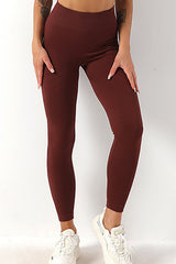 Brown Solid Ribbed High Waist Tummy Control Yoga Pants