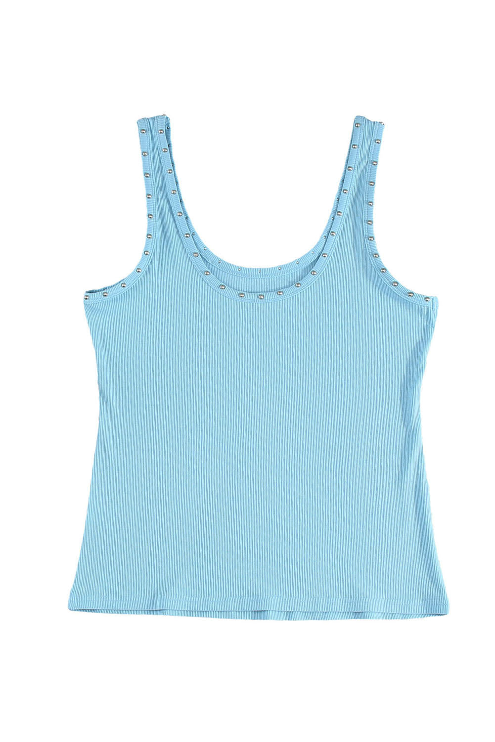 Sky Blue Studded Ribbed Tank Top