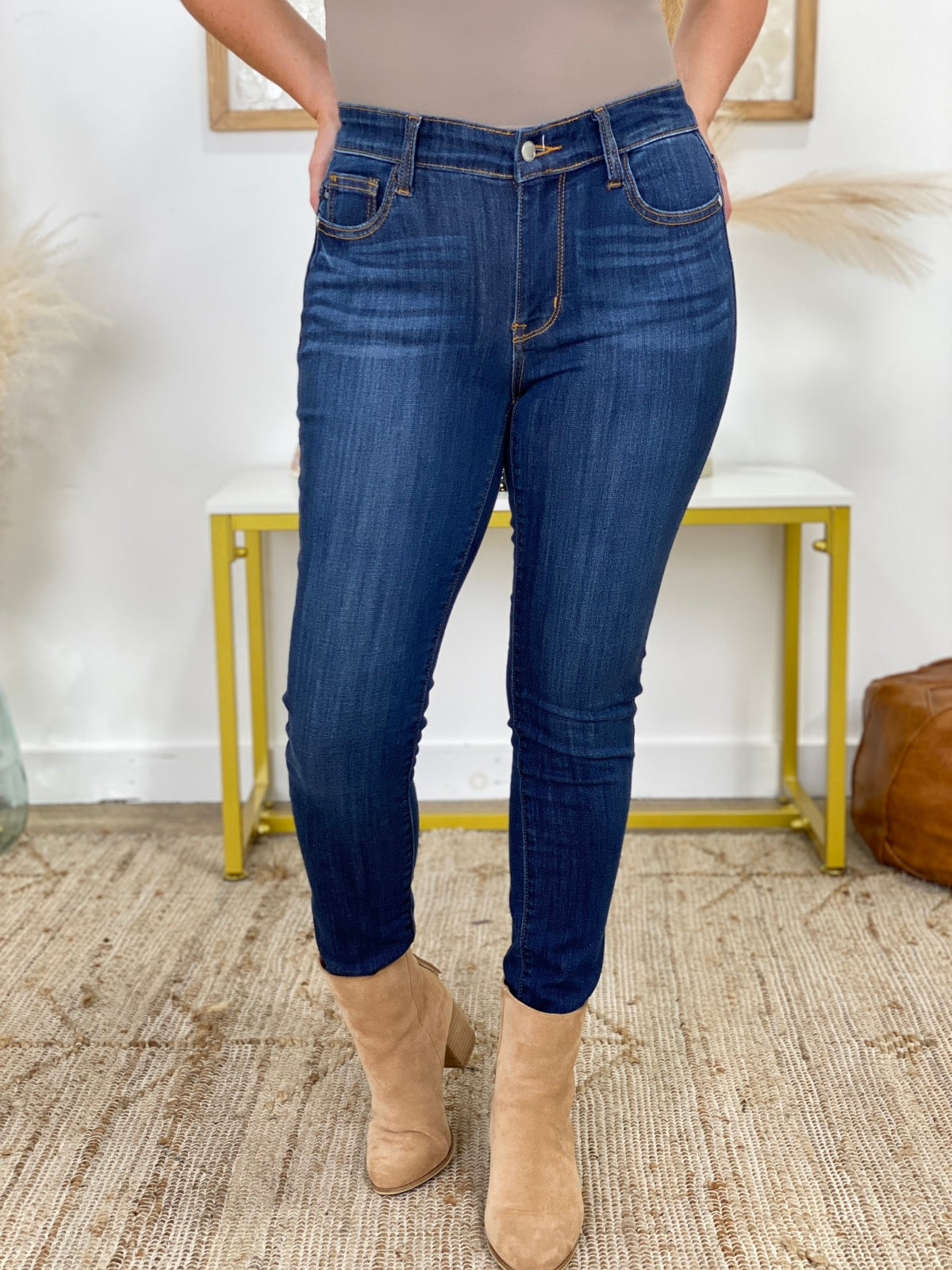 Judy Blue Mid Rise Skinny Raw Hem Jeans