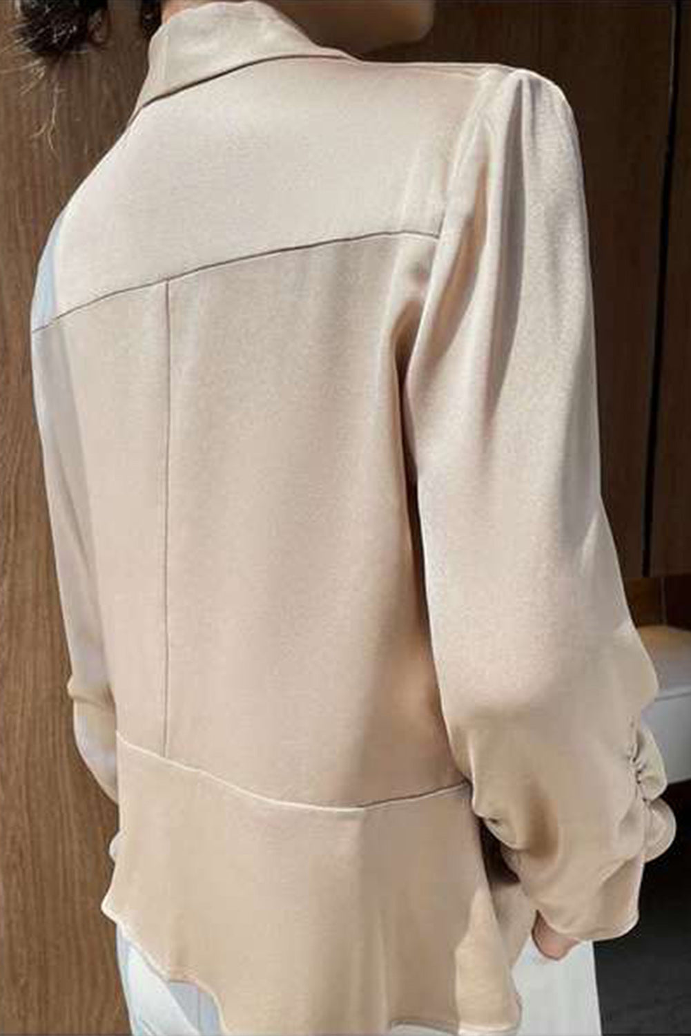 Apricot Solid Lapel Collar Satin Blazer