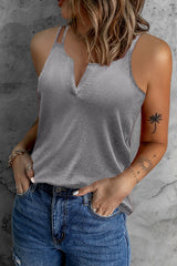 Gray Dual Straps Notched Neck Knit Tank Top