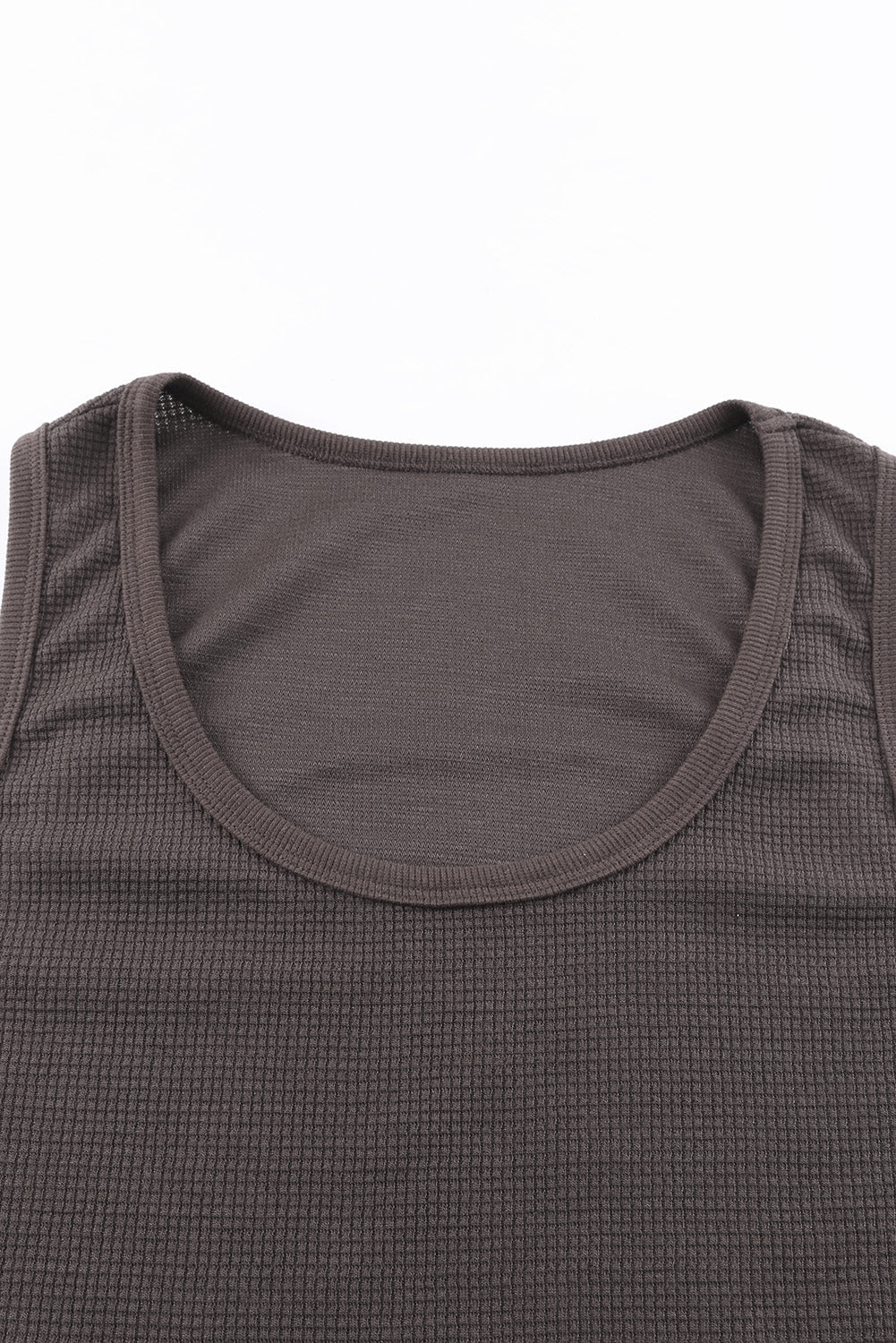 Gray Plain Waffle Knit U Neck Tank Top