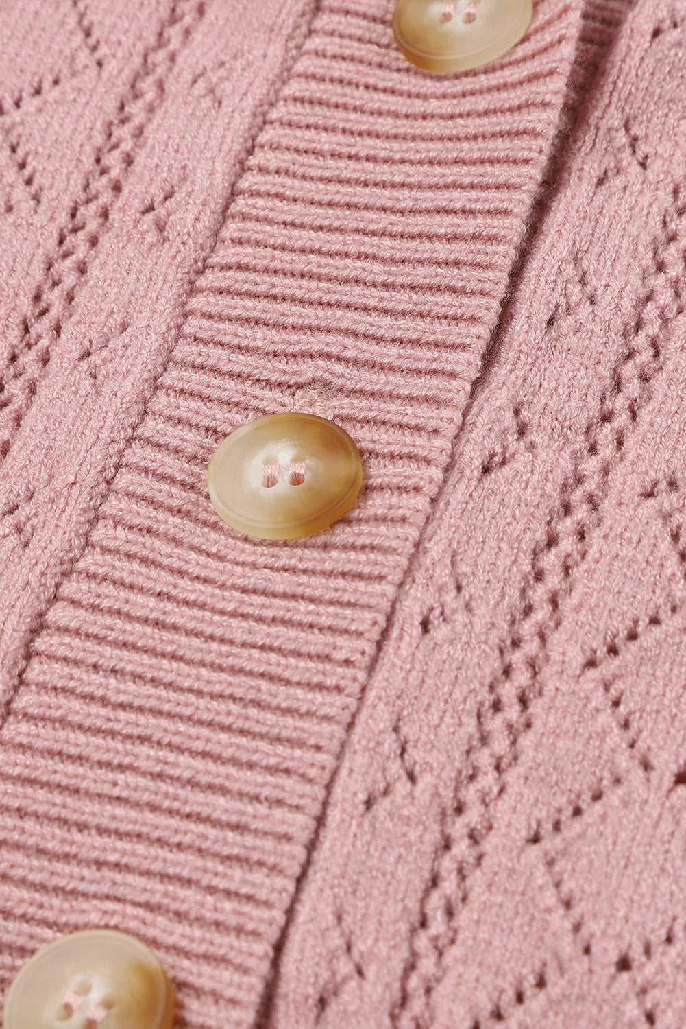 Pink V Neck Buttoned Bishop Sleeve Cardigan