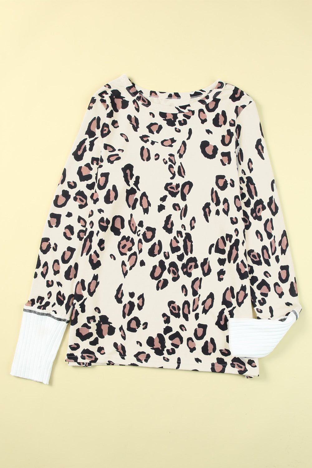 Leopard Print Long Sleeve Top with Contrast Cuffs