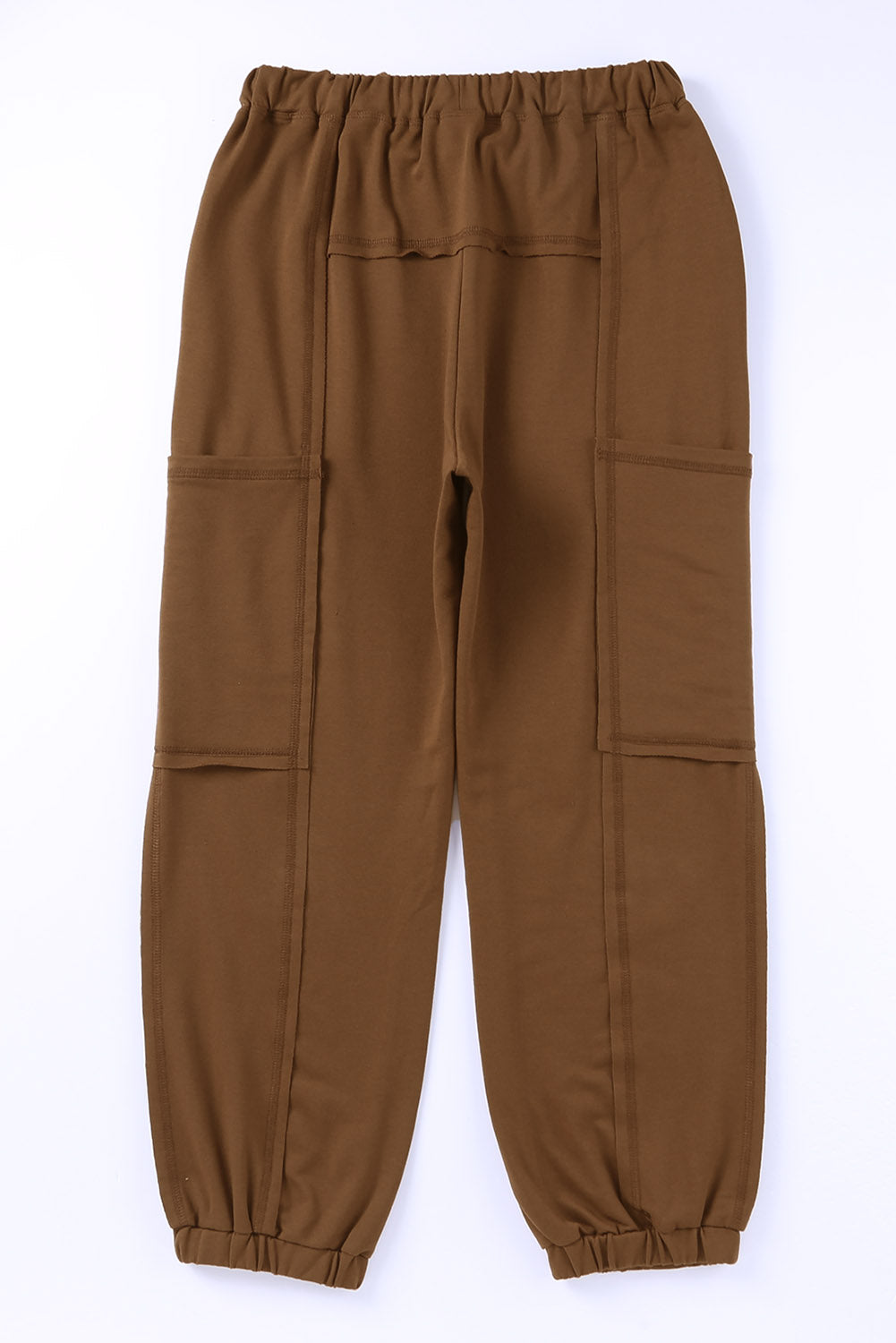 Brown Multi-pockets Drawstring High Waist Joggers