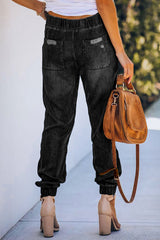 Black Pocketed Distressed Denim Jean