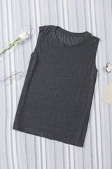 Gray Solid Color Crew Neck Loose Tank Top