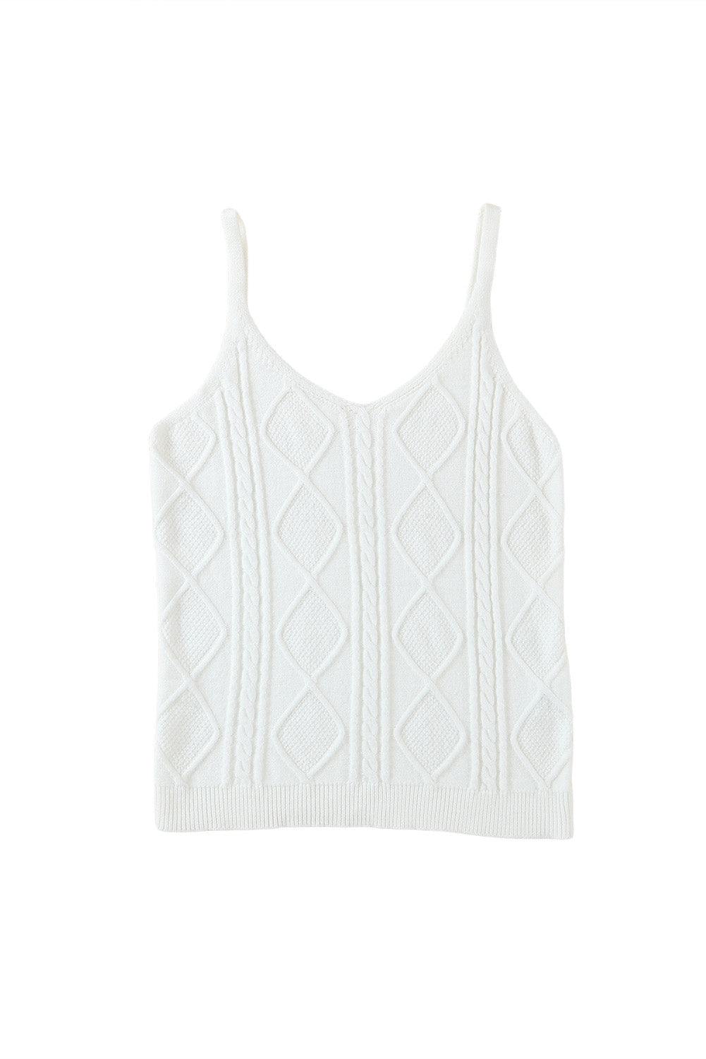 White Geometric Cable Knit Textured Tank Top