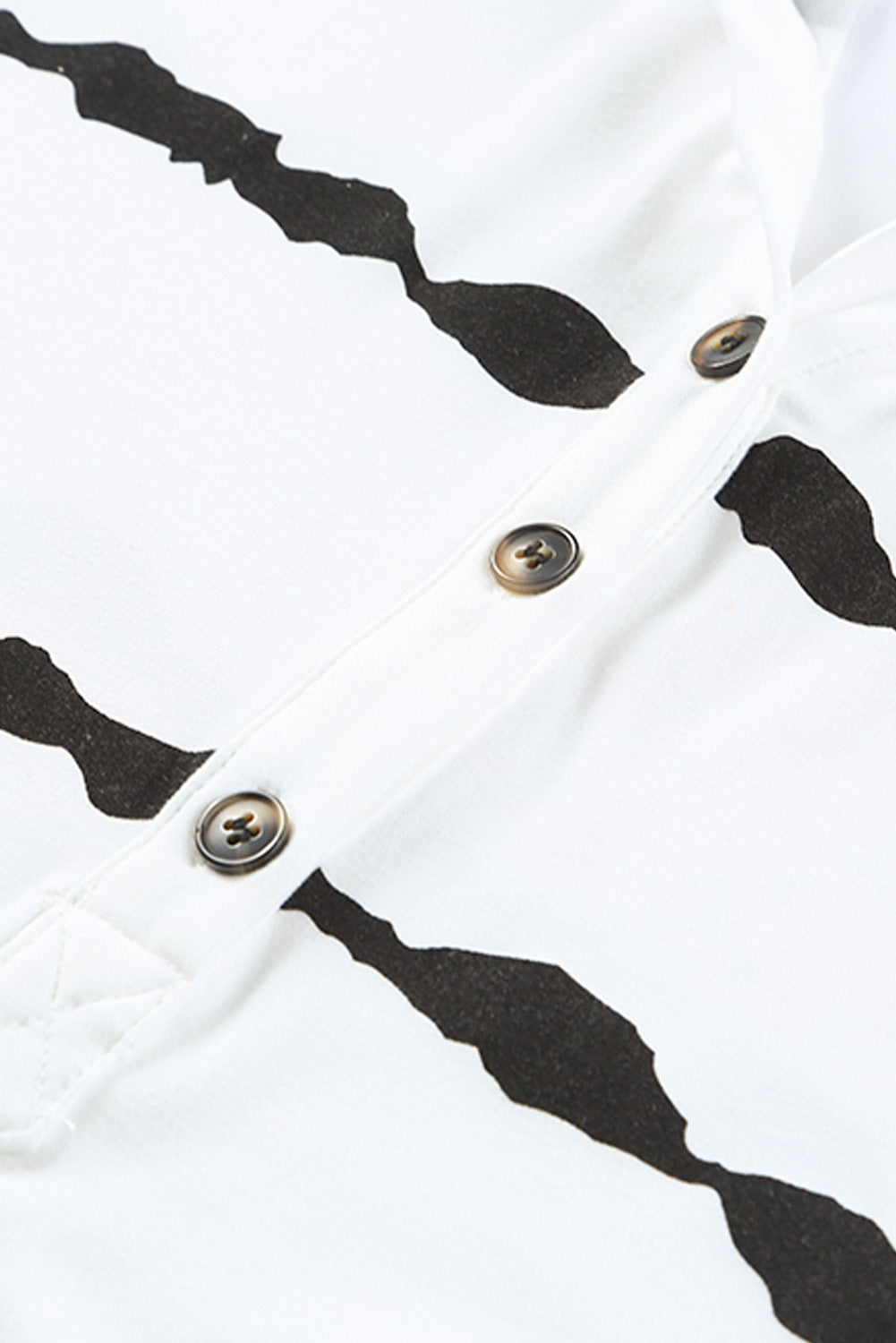 White Striped Drawstring Button Long Sleeve Hoodie