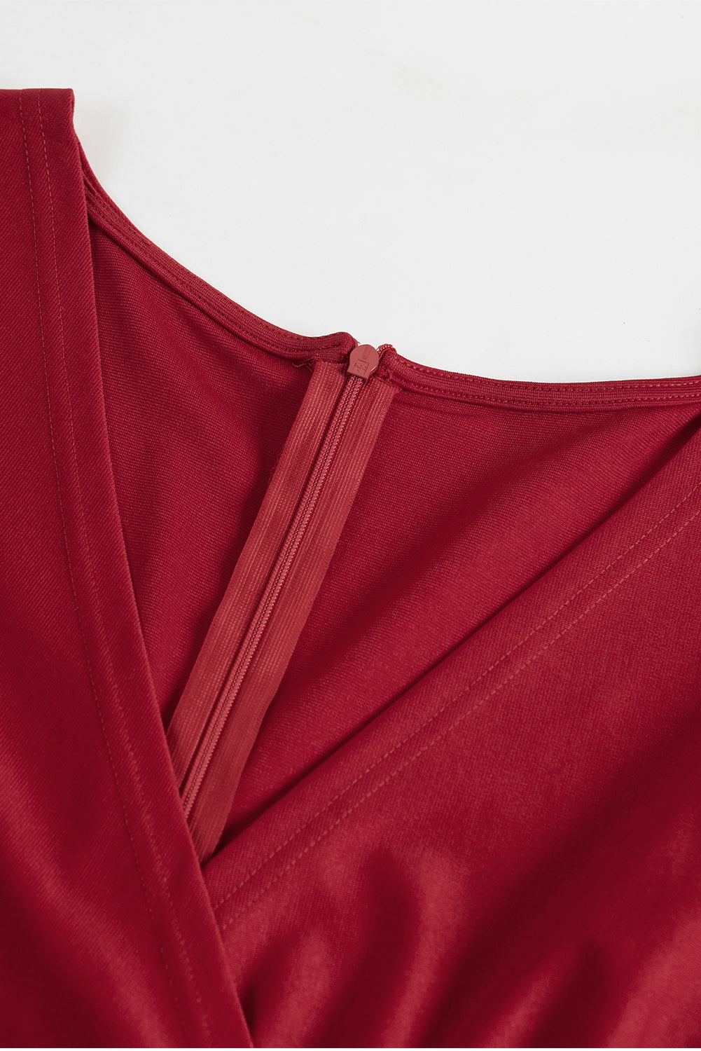 Red Black Long Sleeve V Neck Twist Front Slit Long Dress