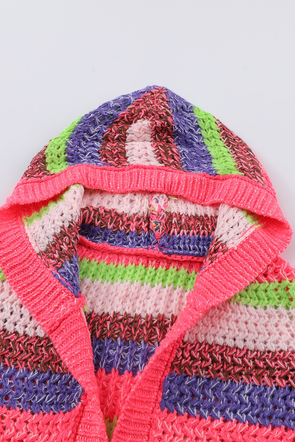 Rose Striped Knitted Hooded Open Front Cardigan