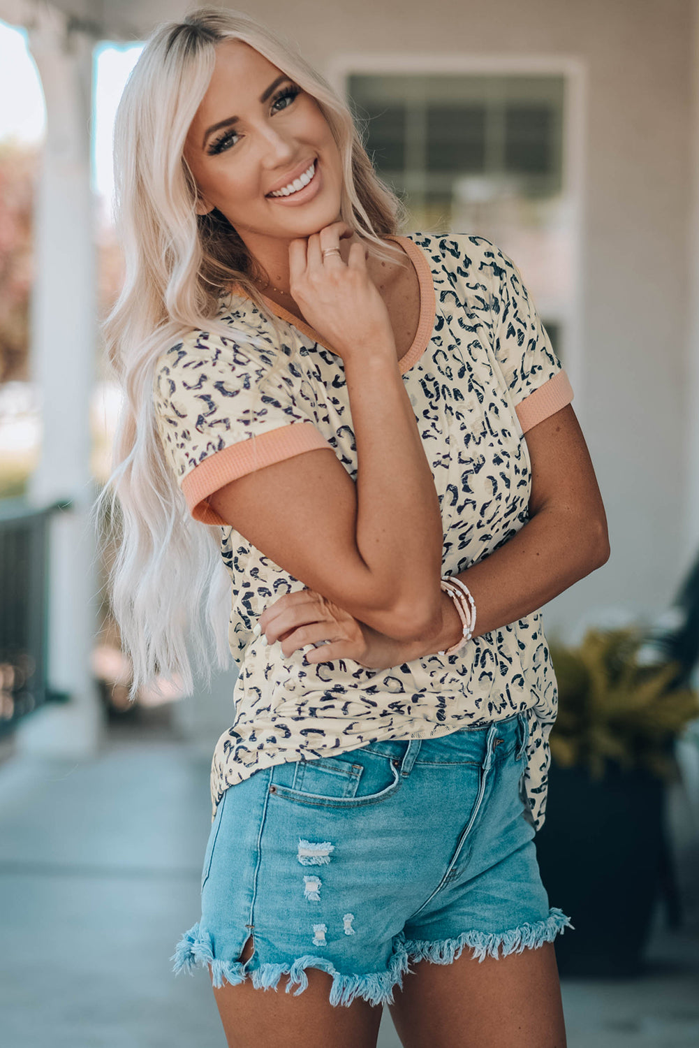 Leopard Fuzzy Print Contrast Trim Tank Top