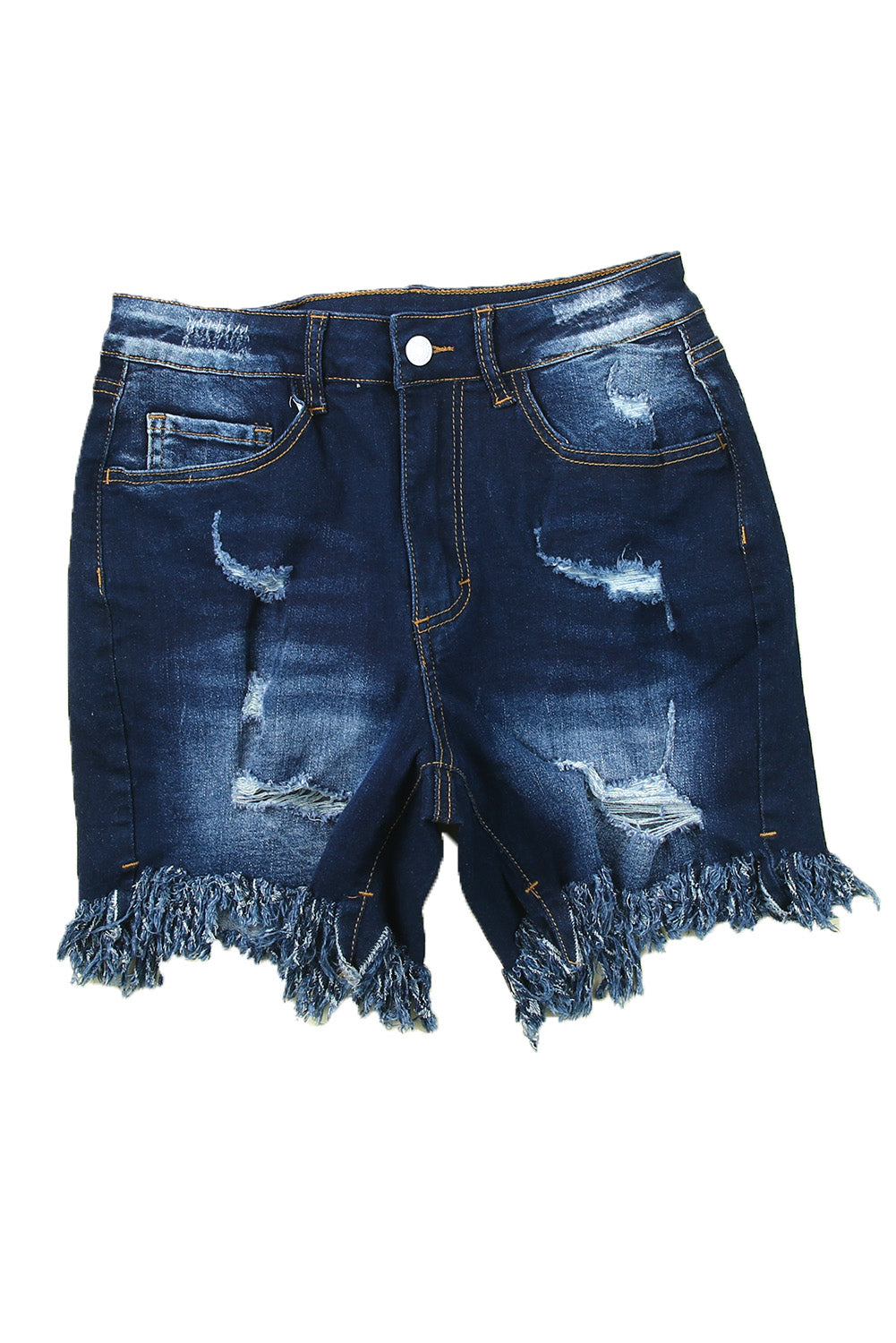 Blue High Waist Distressed Skinny Fit Denim Shorts