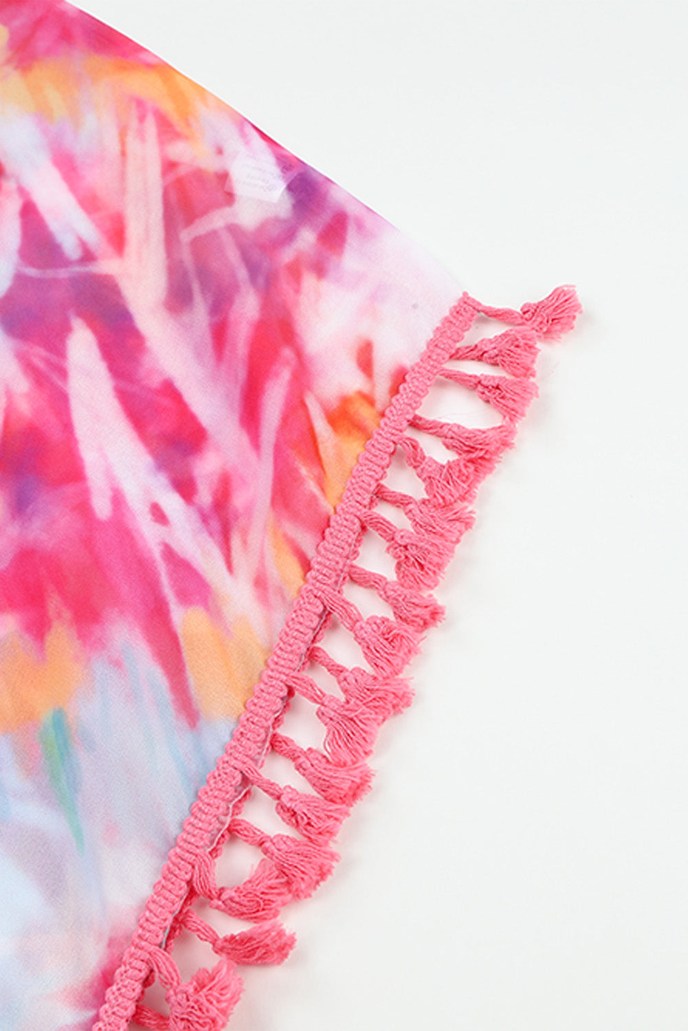 Multicolor Tie-dye Tassel Trim Kimono