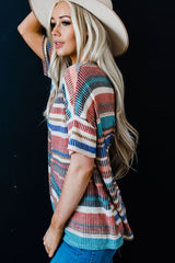 Multicolor Striped Loose T-shirt with Slits