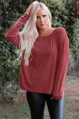 Pink Hollow-out Ruched Back Long Sleeve Top
