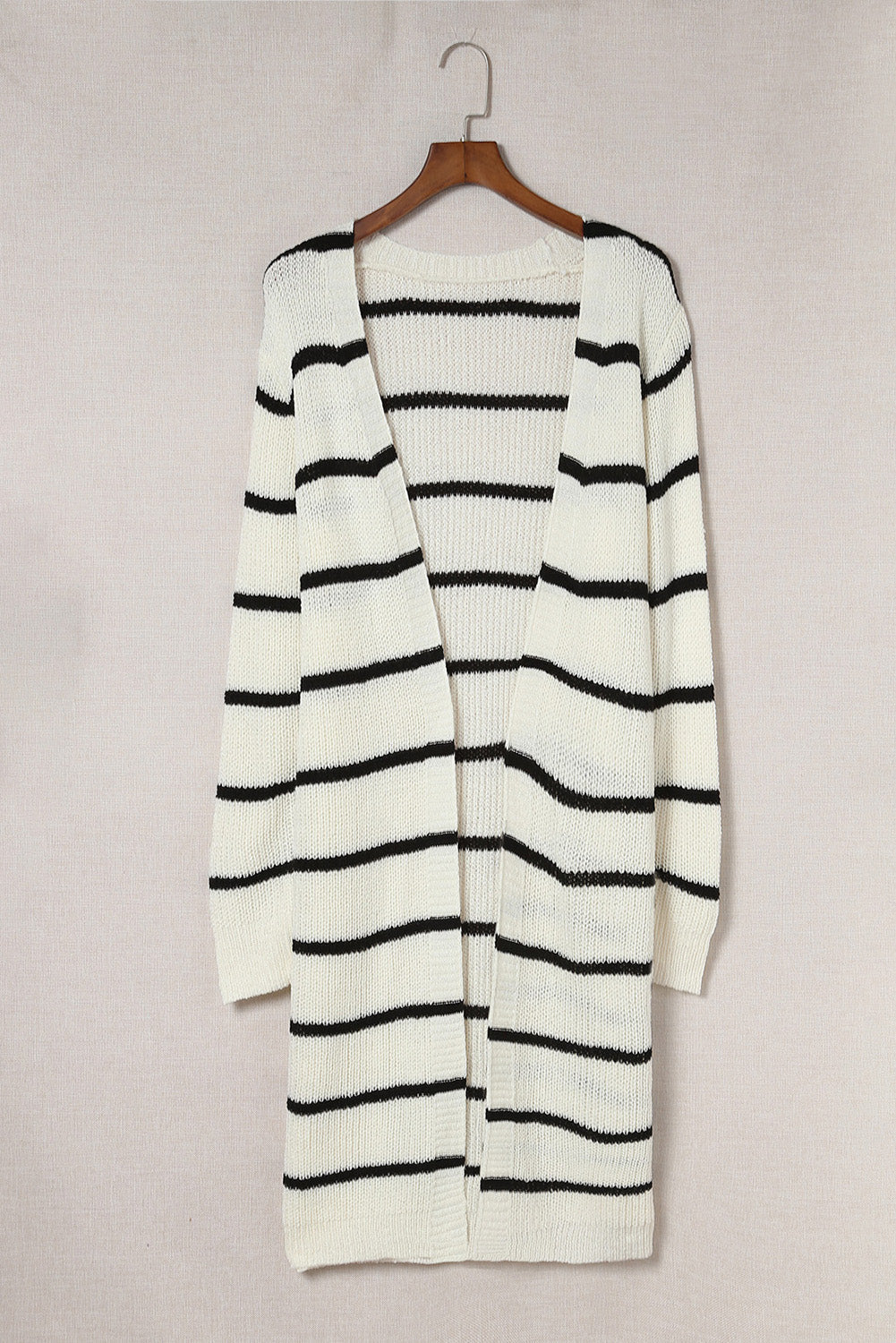 Beige Striped Print Long Cardigan